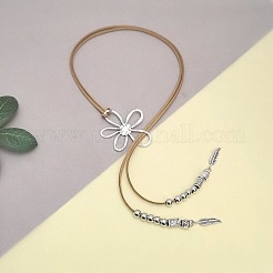 Hollow Flower Bohemian Style Alloy Pendant Camel Faux Suede Cord Lariat Necklaces for Women&nbsp;FS-WGF2926-01