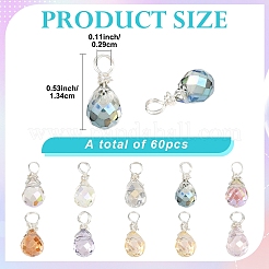60Pcs 10 Style Glass Teardrop Pendants&nbsp;PALLOY-YW00137