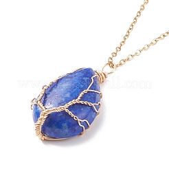 Natural Gemstone Teardrop with Tree Pendant Necklaces&nbsp;NJEW-JN03869