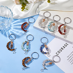 15Pcs 5 Styles Natural Lapis Lazuli & Red Jasper & Amazonite & Tiger Eye & White Moonstone Keychain&nbsp;KEYC-DC00032