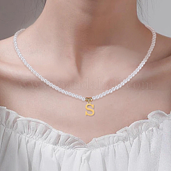 Imitation Pearl with Stainless Steel Pendants Necklaces&nbsp;NJEW-LP0001-51S-G