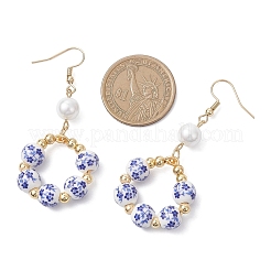 Printed Porcelain Round Dangle Earrings&nbsp;EJEW-JE06838-02