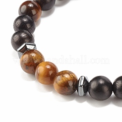 2Pcs 2 Style Natural Wood & Tiger Eye & Synthetic Hematite Stretch Bracelets Set&nbsp;BJEW-JB07940