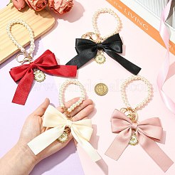 4Pcs 4 Colors Alloy Imitation Pearl Bowknot Keychains for Decorations&nbsp;ST-CJ0028-03