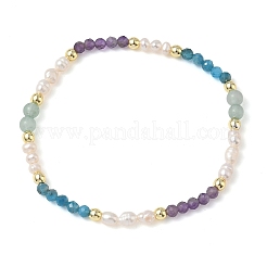 Natural Green Aventurine & Amethyst & Apatite & Cultured Freshwater Pearl Beads Stretch Bracelets for Women&nbsp;BJEW-JB13711