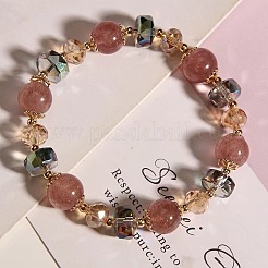 Alloy Glass Round Rondelle Beaded Stretch Bracelets for Women&nbsp;WG9FDAD-01