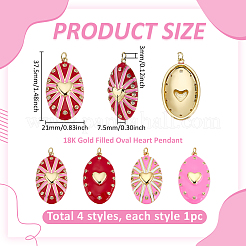 4Pcs 4 Styles Oval with Heart Brass Micro Pave Cubic Zirconia Pendants&nbsp;KK-PH0013-97