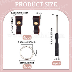 4Pcs Rectangle Cowhide & Iron Keychains&nbsp;FIND-FG0005-58A