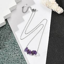 Natural Amethyst Chip Pendant Necklaces&nbsp;NJEW-JN05097-03