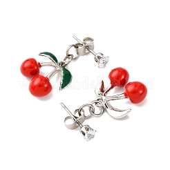 Cherry Alloy Enamel Dangle Stud Earrings&nbsp;EJEW-JE06633