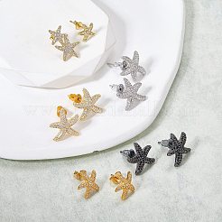1 Pair Starfish Brass Micro Pave Clear Cubic Zirconia Studs Earrings&nbsp;EJEW-SZ0002-08EB