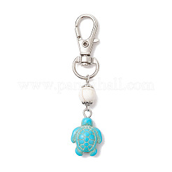 Tortoise Synthetic Turquoise and Natural Howlite & Lava Rock & Flower Amazonite Round Beaded Pendant Decoration&nbsp;HJEW-JM02295
