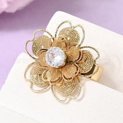 201 Stainless Steel Pave Single Cubic Zirconia Adjustable Cuff Rings for Women&nbsp;RJEW-K318-02I-G