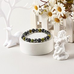 Natural Jade & Lava Rock & Synthetic Hematite Round Beaded Stretch Bracelet&nbsp;BJEW-JB06657-02