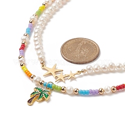 2Pcs 2 Styles Alloy Enamel Tree & Star Pendant Necklaces Set&nbsp;NJEW-JN04186