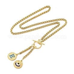 Ion Plating(IP) 304 Stainless Steel Sky Blue Enamel Letter & Eye Pendant Wheat Chain Necklaces&nbsp;STAS-Z102-01G-E