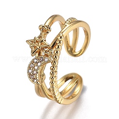 Adjustable Brass Micro Pave Clear Cubic Zirconia Cuff Rings&nbsp;ZIRC-Z002-02G