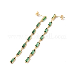 Cubic Zirconia Rectangle Dangle Stud Earrings&nbsp;EJEW-P206-03G