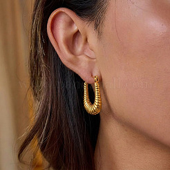 Textured 304 Stainless Steel Hoop Earrings for Women&nbsp;ZR7254