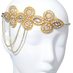 Flower Polyester Rhinestone and Alloy Plastic Pearl Tassel Chain Hair Accessories&nbsp;OHAR-WH20020-02G