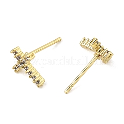 Brass Micro Pave Clear Cubic Zirconia Stud Earrings&nbsp;EJEW-R016-26G-18