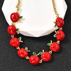 Teachers' Day Brass Red Enamel Fruit Link Chain Necklaces&nbsp;NJEW-K287-04B-G