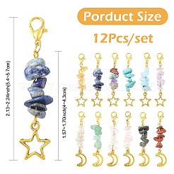12Pcs Natural & Synthetic Gemstone and Star Moon Alloy Pendant Decorations&nbsp;HJEW-FS00051