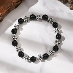 3Pcs Natural Black Onyx & Larvikite & Malaysia Jade Round Beads Stretch Bracelets&nbsp;BJEW-JB12343