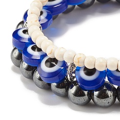 3Pcs 3 Style Synthetic Turquoise(Dyed) & Hematitie Round Beaded Stretch Bracelets Set&nbsp;BJEW-JB07620