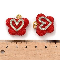 Butterfly with Heart Shape Resin & Rhinestone Pendant&nbsp;KK-C037-15G