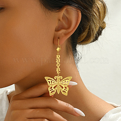 Elegant French Style Brass Hollow Butterfly Tassel Hoop Earrings&nbsp;JT4875