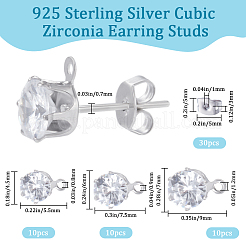 30Pcs 3 Styles Clear Cubic Zirconia Stud Earring Findings&nbsp;EJEW-BBC0001-28