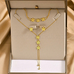 Flower Stainless Steel Crystal Rhinestone Lariat Necklaces & Stud Earrings & Bracelets Sets for Women&nbsp;FS-WG939A0-01
