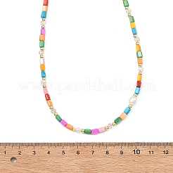 Dyed Natural Freshwater Shell Column & Faceted Rondelle Glass Beaded Necklaces for Women&nbsp;NJEW-JN06050