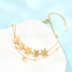 Flower 304 Stainless Steel Satellite Chains Double Layers Anklets&nbsp;BJEW-H643-05G