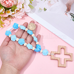 Wood & Silicone Rose Beads Hanging Ornametns&nbsp;HJEW-BM00072