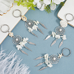 2 Sets Tibetan Style Alloy with Natural Shell & Synthetic Turquoise Keychains&nbsp;KEYC-SP0001-33