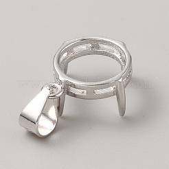Rhodium Plated 925 Sterling Silver Open Back Bezel Pendant Cabochon Settings&nbsp;LS-STER-WH0004-018C