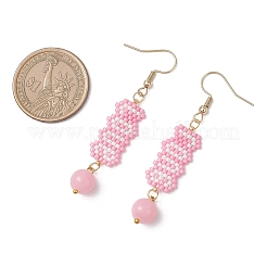 Handmade Glass Seed Beads Word LOVE Dangle Earrings&nbsp;EJEW-MZ00603
