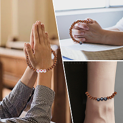 24Pcs Natural Wood Round Beaded Stretch Bracelets&nbsp;BJEW-GO0001-46