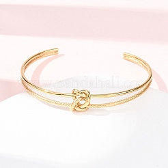 Textured 304 Stainless Steel Double Strands Cuff Bangles for Women&nbsp;BJEW-Z165-02G