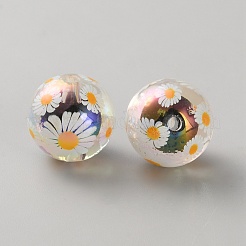 UV Plating Printed Transparent Acrylic Beads&nbsp;TACR-WH0013-19A