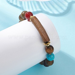 Adjustable Natural Sandalwood & Carnelian & Tiger Eye & Synthetic Turquoise Beaded Bracelets for Women Men&nbsp;BJEW-TA00737