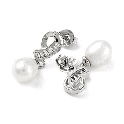 Anti-Tarnish Cubic Zirconia Bowknot with Natural Pearl Dangle Stud Earrings&nbsp;EJEW-F318-15P