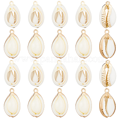 20Pcs 2 Colors Electroplated Natural Cowrie Shell Pendants&nbsp;SSHEL-BBC0001-05