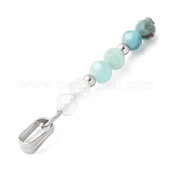 Faceted Round Natural Quartz Crystal & Amazonite & Apatite Beaded Pendants&nbsp;PALLOY-JF03529-03