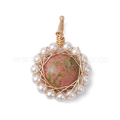 Copper Wire Wrapped Natural Black Agate/Green Aventurine/Rose Quartz/Unakite/Carnelian Pendants&nbsp;PALLOY-JF02891