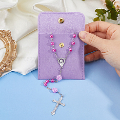 Imitaiton Round Pearl with Resin Flower Rosary Bead Necklaces&nbsp;NJEW-DC0001-23A