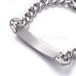 Tarnish Resistant 304 Stainless Steel Curb Chain ID Bracelets&nbsp;BJEW-I279-02P