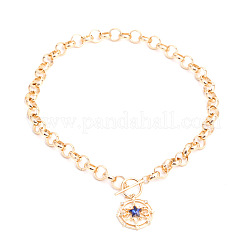 Alloy Capri Blue Rhinestone Sun with Star Pendant Necklaces wtih OT Clasps for Women&nbsp;WGE6492-01